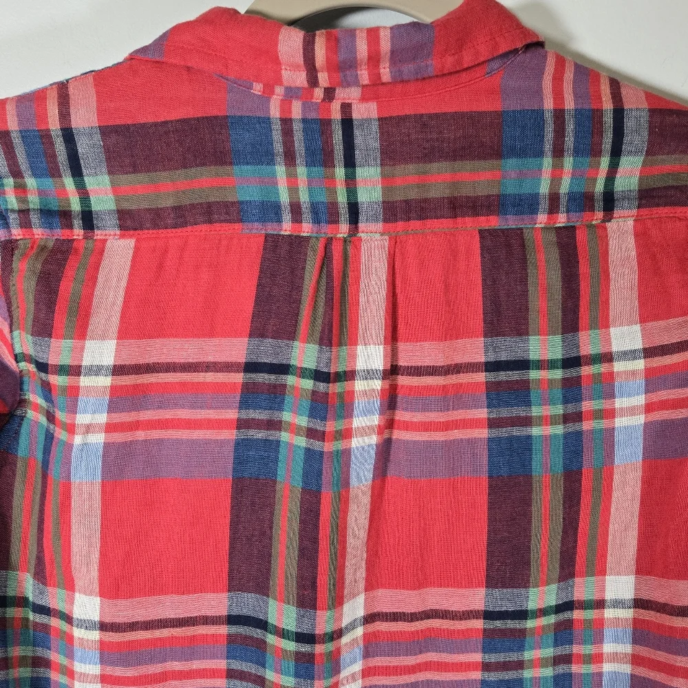 NWT GAP Kids Red Plaid Long‎ Sleeve Button Up Shirt Size L Boys 100% Cotton